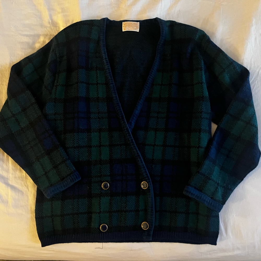 Pendleton Double Breasted Plaid Wool Sweater - image 1